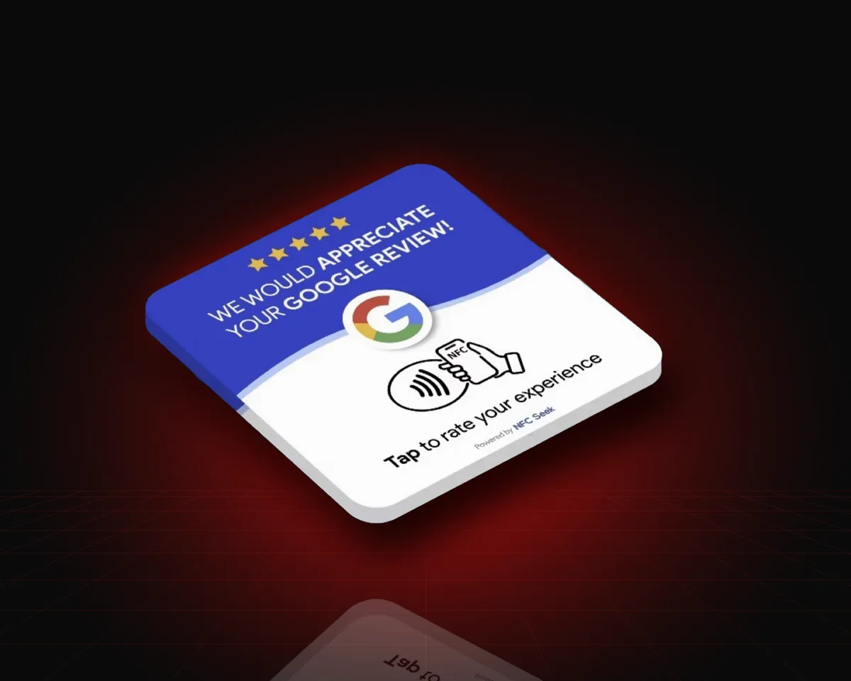 NFC Google review card shown at an angle