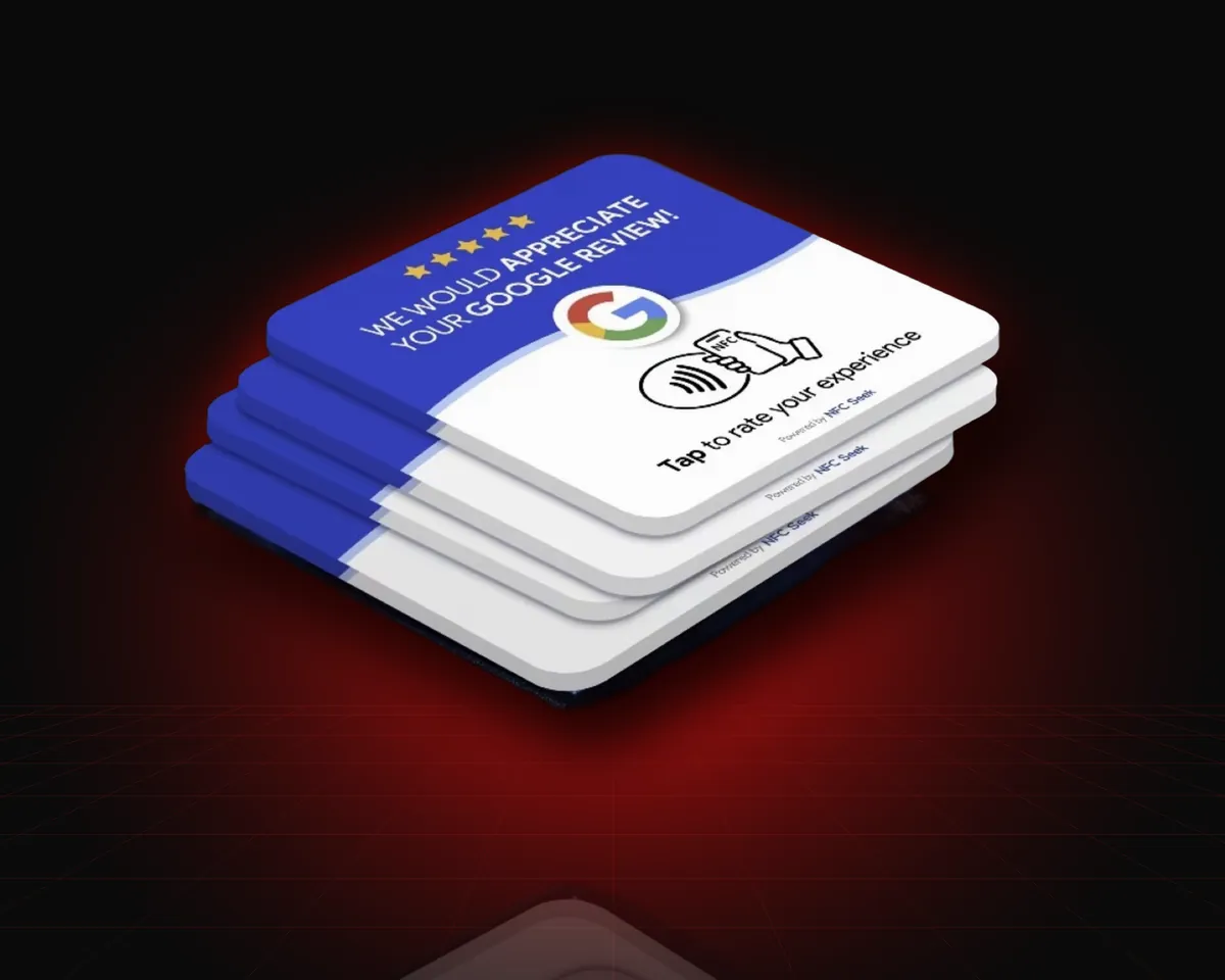 A stack of four NFC Google review cards