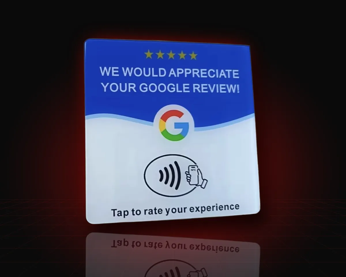 Photo of a real NFC Google review card